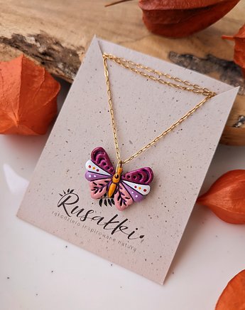Wyjątkowy wisiorek motyl w stylu boho, łańcuszek ze stali chirurgicznej, Dary Rusałki