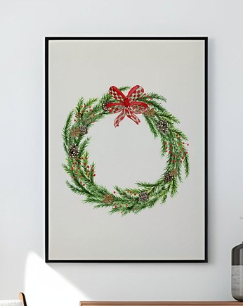 Plakat Swiąteczny Wianek na ścianę A3 Minimalistyczny bożonarodzeniowy, Kalibri Arts