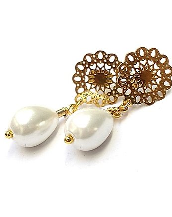 Kolczyki pozłacane Pearls /white/ perły naturalne vol. 16, KiKa pracownia