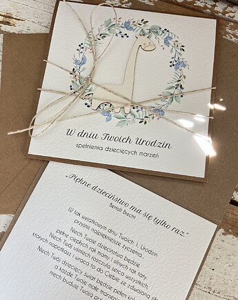 Ręcznie robiona kartka dla dziecka na urodziny - dla chłopca - roczek, sorte