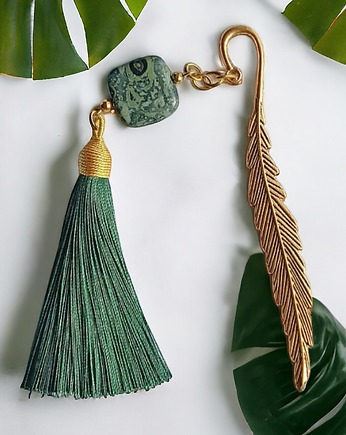 Zakładka PREMIUM : zieleń i złoto : jaspis kambaba, kaktusia