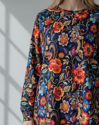Bluza oversize Santosza folkowy wzór haftowane kwiaty rozmiar S-XL, Auri Lili