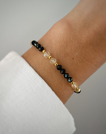 Bransoletka na gumce czarny turmalin cytryn ochrona i dobrobyt, Bring Biżuteria