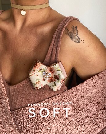 Brosza z kolekcji SOFT z satynowymi wstążkami kwiatowymi New, Pudrowy Różowy