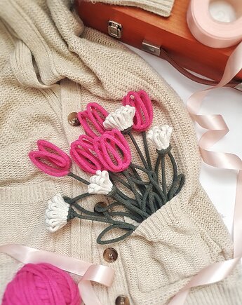 Ręcznie wykonany bukiet kwiatów tulipanów, dzień Babci, Kobiet, Matki, Leniwa Pracoholiczka