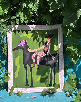 The Emerald Ride - Handmade wooden frame with original illustration print, Carmela