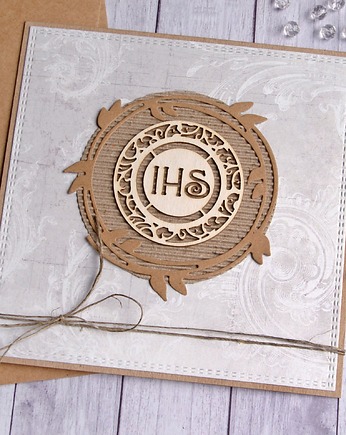 Kartka komunijna : jasno szara VINTAGE, kaktusia