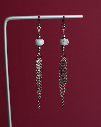 Długie kolczyki ze stali z howlitem i łańcuszkami, AT NOON