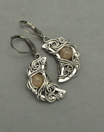 Kolczyki księżyce kamień słoneczny wire wrapping, Agata Rozanska