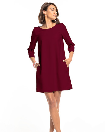 Elegancka sukienka z kieszeniami, T326, burgund, TESSITA