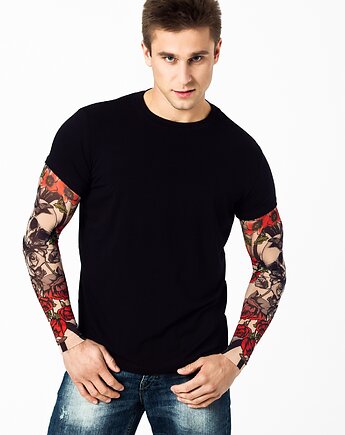Czarny t-shirt męski z tatuażami Skull & Roses, dirrtytown clothing
