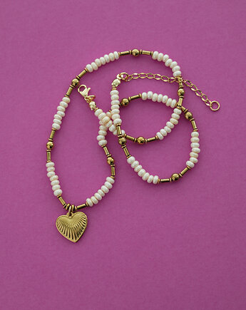 Perłowo-złoty naszyjnik z sercem, AT NOON