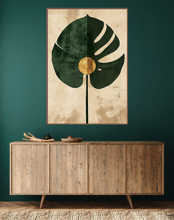 Liście monstery - Plakat, druk - Chiński Orient, Harmonia Zen, Wabi Sabi #137, Black Sapphire Art