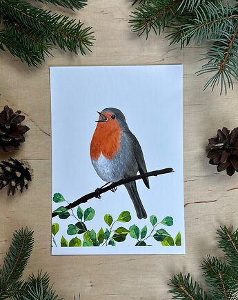 Plakat z rudzikiem, mavipoppy art