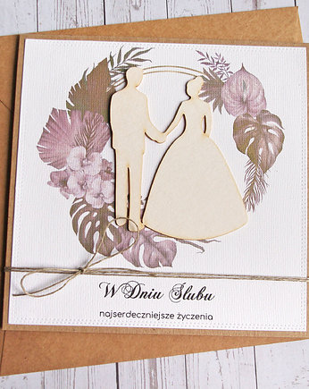 Kartka ślubna z życzeniami : MONSTERA boho, kaktusia