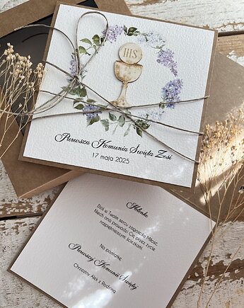 Wyjątkowa kartka na komunię dla dziewczynki, chłopca ręcznie robiona, sorte