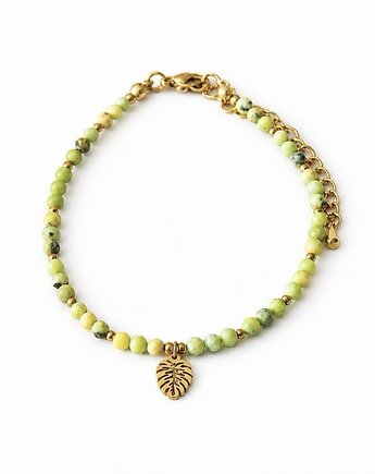 MONSTERA delikatna bransoletka z kamieni - jadeit kanadyjski - liść monstery, Greenmoon Handmade