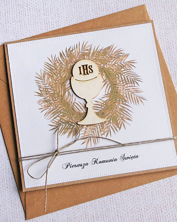 Kartka z życzeniami : I Komunia Święta : brąz : hostia, kaktusia