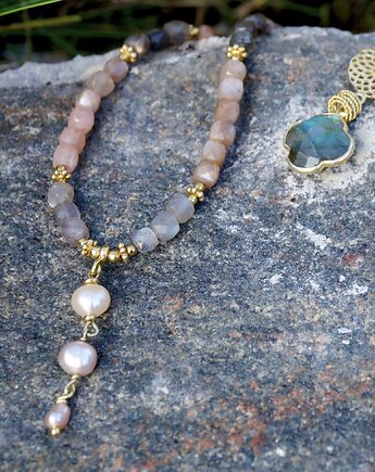 Kamienie księżycowe z perełkami, naszyjnik, Studio Gazela