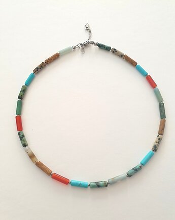 Naszyjnik, PATYCZKI agat, jaspis, howlit, wielobarwny, modesign