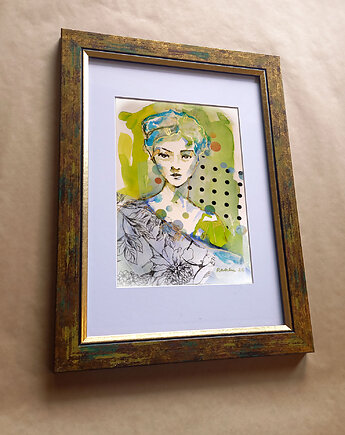 Kumoszka 37 - akwarela 16x24 cm unikat, Katarzyna Radzka