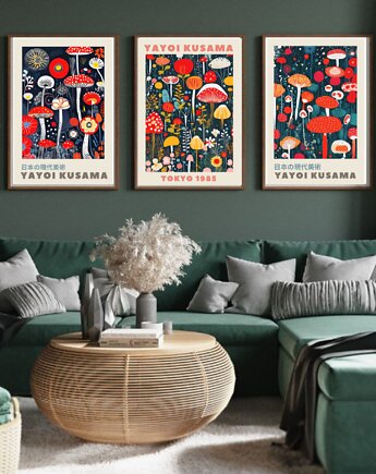 ZESTAW 3 plakatów Yayoi Kusama abstrakcja grzyby, black dot studio