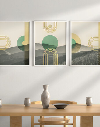Plakaty zestaw/tryptyk góry Bieszczady, nowoczesne, w stylu mid-century., Grawisfera