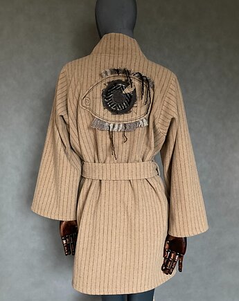 Kimono płaszcz wełna alpaka patchworkowe oko., PinPin