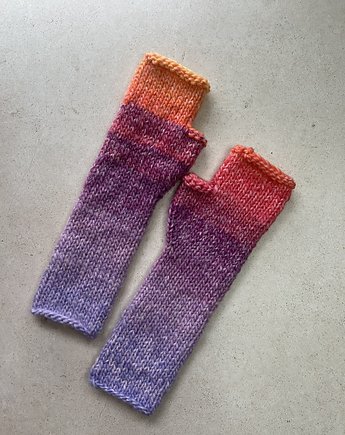 Zimowe mitenki z wełną zachód słońca, Made by Jaga