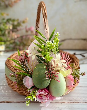 Wielkanocny koszyczek na święconkę, koszyczek z dekoracją, Rosa