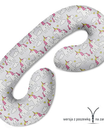 Poduszka ciążowa do spania i karmienia Jednorożce na szarym, Baby Love Decor
