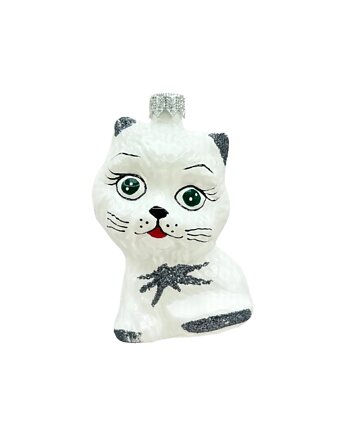 Bombka choinkowa: Kot z zielonymi oczami i brokatowymi akcentami, Syn Bombkarza