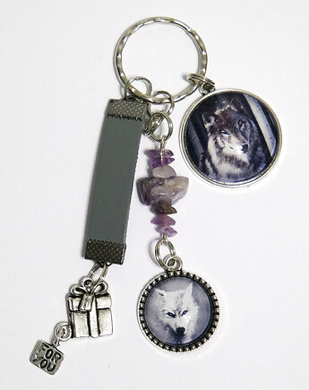 Breloczek, talizman - Wilki, ametyst, yenoo