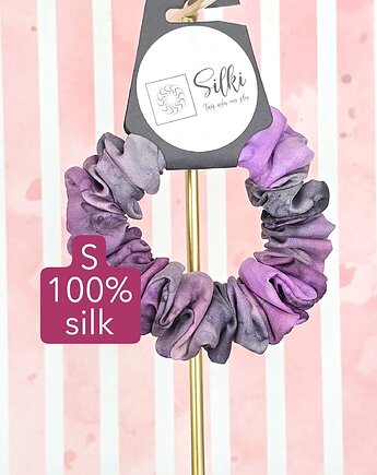 S wąska gumka jedwabna do włosów jedwab naturalny scrunchie fioletowa, Silki
