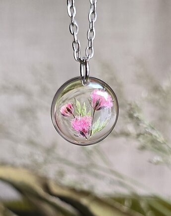 Wieczne kwiaty różowe srebrny wisiorek prawdziwe kwiaty naszyjnik, zkwiatem