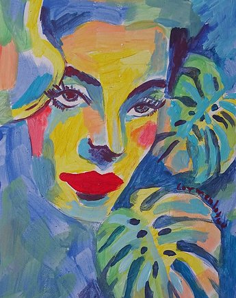 Ręcznie malowany kolorowy obraz  do salonu lauren bacall, alice oil on canvas