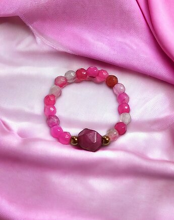 Pierścionek : PINK : agat, tygrysie oko, kaktusia