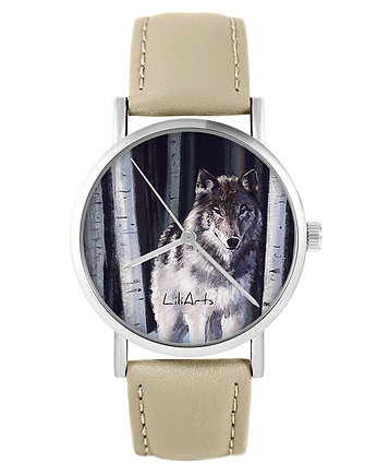 Zegarek yenoo - Szary wilk - skórzany, beżowy, yenoo