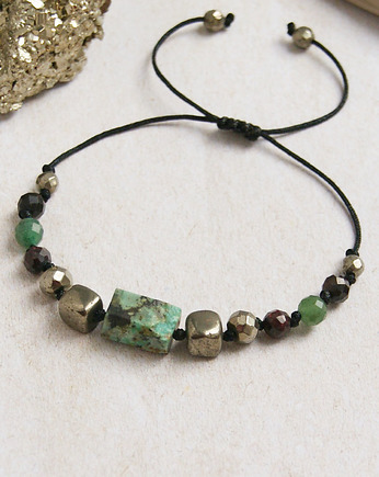 Amulet - DZIAŁAJ - turkus afrykański, piryt, kaktusia