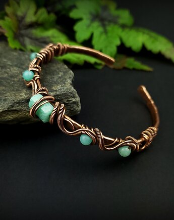 Ozdobna bransoleta mankietowa  z amazonitem, Blue Pearl Art