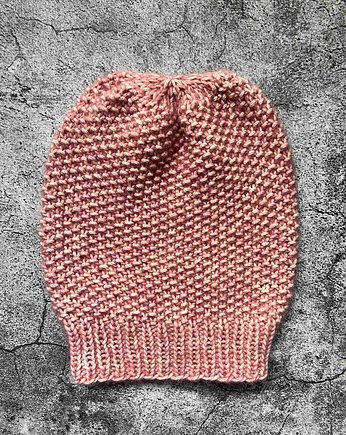 Wiosenna czapka  Marmurka bawełna z merynosem różowa, Made by Jaga