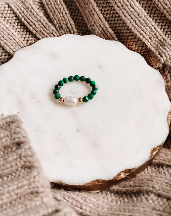 Pierścionek z malachitem i perłą, BlueBird Bracelets