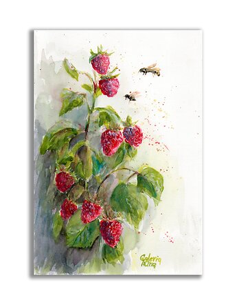 Akwarela ręcznie malowana "Maliny", Galeria Alma