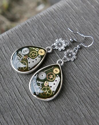 Kolczyki steampunk w zieleni #4, Zegarynki