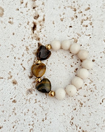 Pierścionek elastyczny Kamień rzeczny i Tygrysie oko, Chmolowska Jewellery