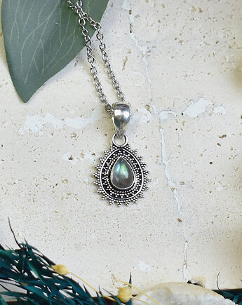 Miedziany posrebrzany wisiorek z labradorytem - etniczny, boho, Spirit Of Copper