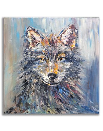 Obraz ręcznie malowany WILK 60x60 gruba warstwa, Galeria Alma