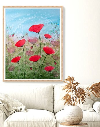 Oryginalna akwarela. Łąka pełna maków 24x32, Malgorzata Domanska