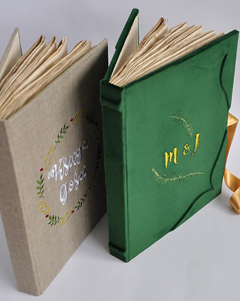 Księga gości personalizowana haftowana aksamitna welurowa zielona A4, papirell