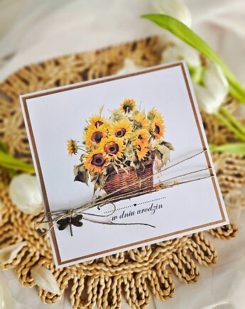 Kartka urodzinowa ze słonecznikiem, papierololo